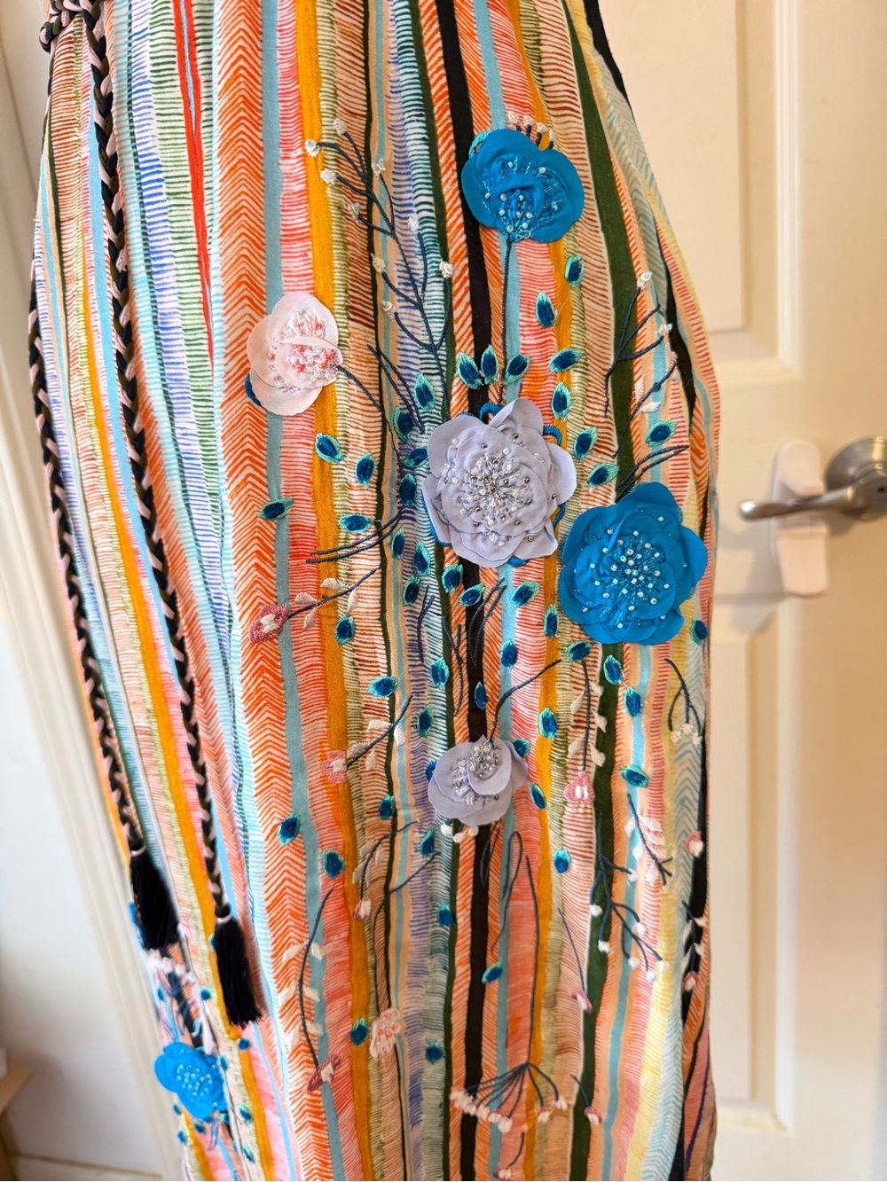 Anthropologie Multicolor Striped Embroidered Midi Dress - Picture 4 of 6